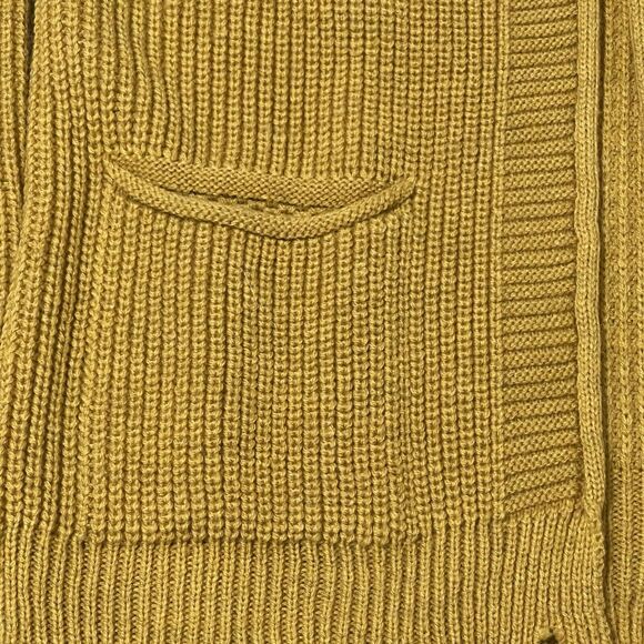 Cardigan Sweater Women Small Mustard Yellow Distressed Wool Bear This Is Not Toy - Picture 3 of 9